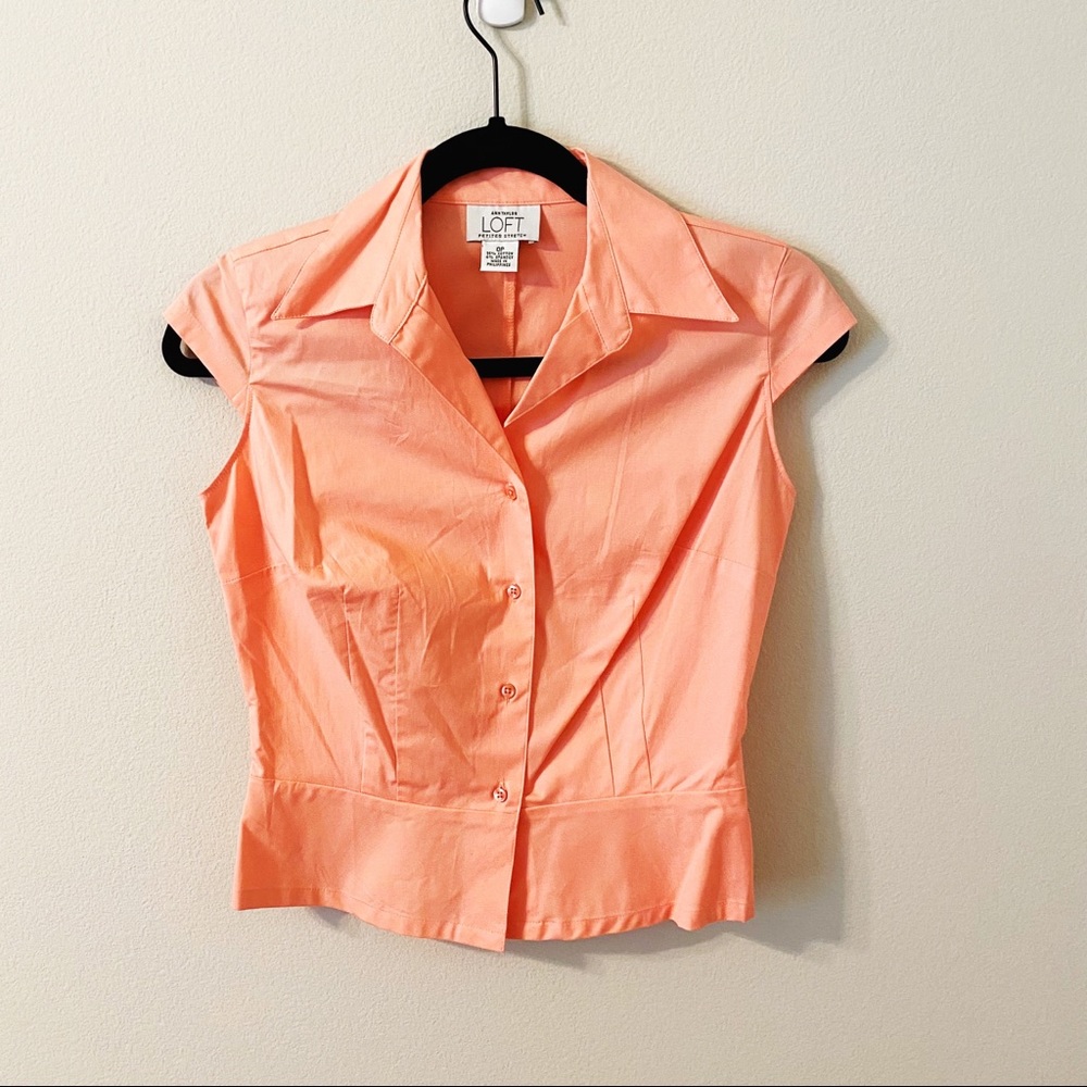 ANN TAYLOR LOFT PETITE CAP SLEEVE STRETCH BLOUSE